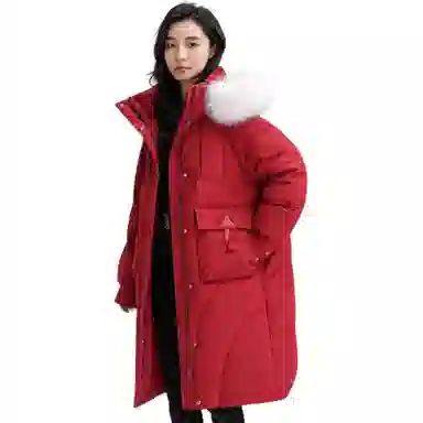 鸭鸭 中长款过膝毛领加厚保暖羽绒服 女款