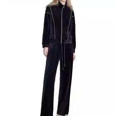 【dme】 纯色拉链立领长袖夹克系带中腰休闲裤休闲套装 女款 黑色