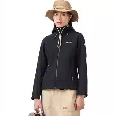 探路者 防风保暖连帽软壳加绒夹克外套 女款 黑色