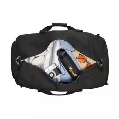 轻骑者 潮流大容量短途出差旅游行李袋运动含干湿分离独立鞋袋 帆布 旅行单肩手提斜挎健身包 大号 男女同款情侣款 黑色/卡其