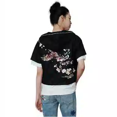 鬼洗 蓝印绣花纽扣肩宽外套 女款