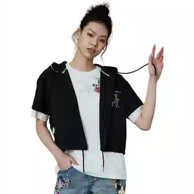 鬼洗 蓝印绣花纽扣肩宽外套 女款