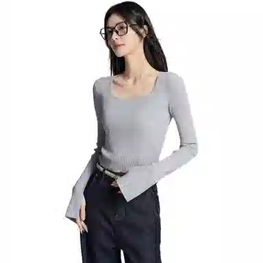 美洋 纯色圆领修身长袖针织衫 女款