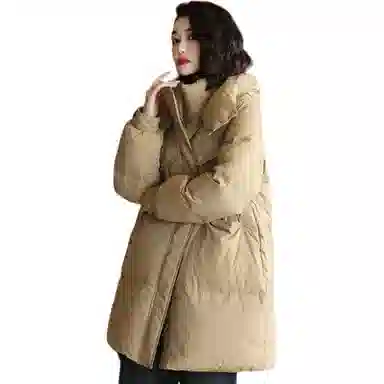 鸭鸭 保暖连帽中长款宽松长袖羽绒服 女款