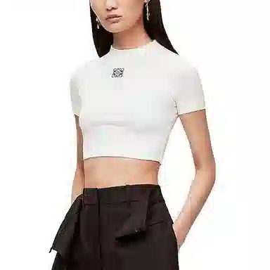 LOEWE SS23 Logo Print Crop Tee White