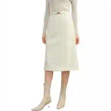 玖姿安娜蔻 纯色简约自然腰休闲长裙 女款 米白