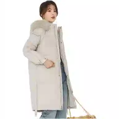 鸭鸭 中长款纯色宽松舒适羽绒服 女款