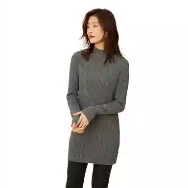 恒源祥 纯色中长款坑条毛衣 女款