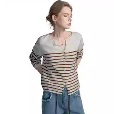 【dme】 条纹通勤简约休闲针织衫 女款 米白