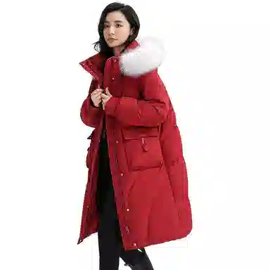 鸭鸭 中长款过膝毛领加厚保暖羽绒服 女款