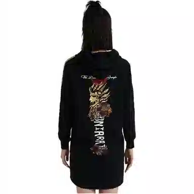 鬼洗 休闲连帽套头长袖连衣裙 女款 黑色