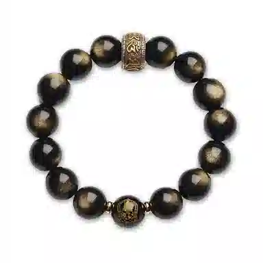 银千惠 六字箴言 新中式国风九紫离火运守护神本命佛手链 复古小众佛珠绕指盘玩念珠串珠链 男生礼品礼盒 黑曜石 手串 男款