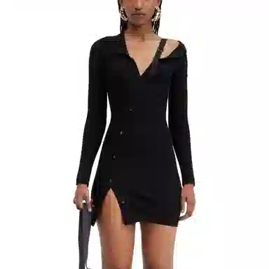 Jacquemus Asymmetrical Cardigan Dress Black