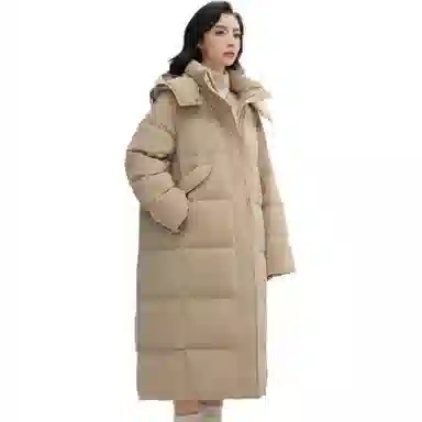 鸭鸭 长款连帽保暖长袖纯色羽绒服 女款