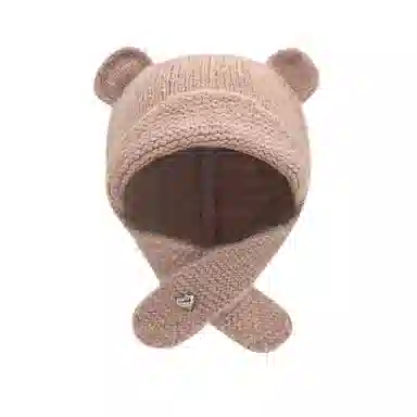 啄木鸟 甜美可爱小熊耳朵秋冬季大头围显脸小加厚保暖针织户骑车护耳帽 涤纶 绒线帽 女款