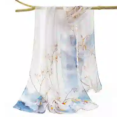 上海故事 春花秋月喷绘真丝长巾 桑蚕丝 丝巾 女款