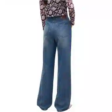 玖姿安娜蔻 侧边彩钻水洗直筒牛仔裤 女款 浅蓝