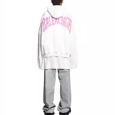 Balenciaga FW23 Paris Tropical Round Hoodie Oversized In WhitePink