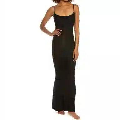 SKIMS SOFT LOUNGE LONG SLIP DRESS ONYX