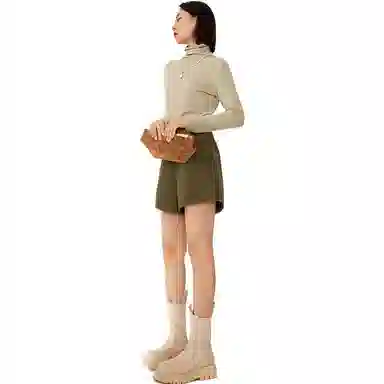 美洋 纯色高腰直筒短裤 女款