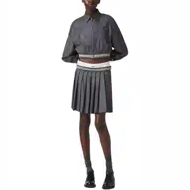 Miu Miu SS24 Logo Pleated Skirt Grey