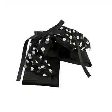 贯古今 高级感缎面蝴蝶结花朵抓夹高马尾黑色飘带发卡后脑勺顶夹发饰 亚克力 发夹 女款