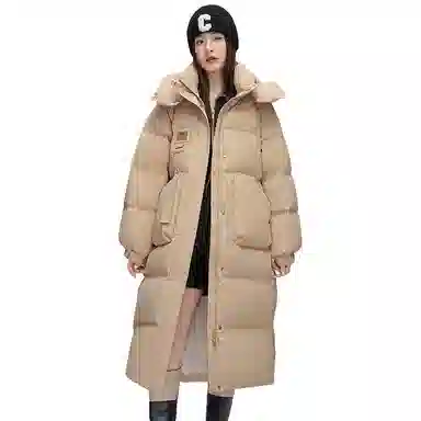 鸭鸭 新国标长款过膝连帽韩版宽松时尚休闲通勤简约加厚保暖羽绒服 女款