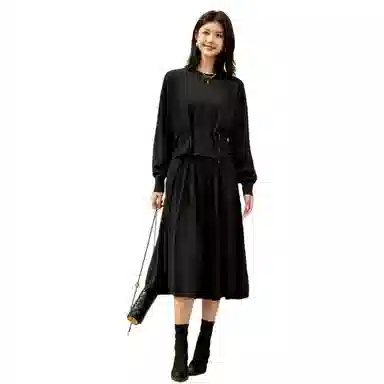 恒源祥 纯色圆领宽松落肩简约休闲长袖针织衫 女款