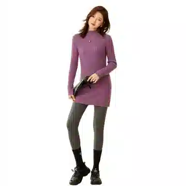 恒源祥 纯色中长款坑条毛衣 女款