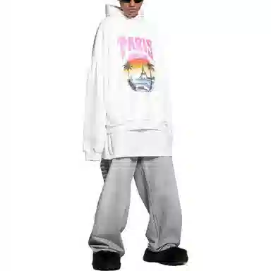 Balenciaga FW23 Paris Tropical Round Hoodie Oversized In WhitePink