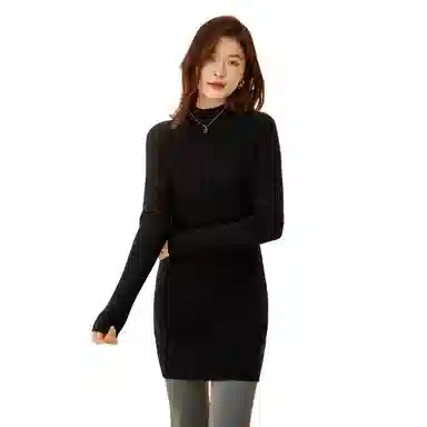 恒源祥 纯色中长款坑条毛衣 女款