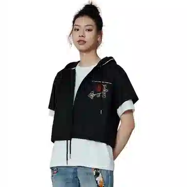 鬼洗 蓝印绣花纽扣肩宽外套 女款