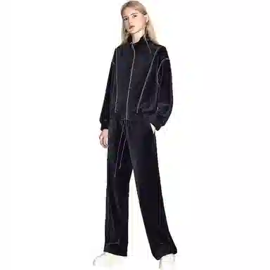 【dme】 纯色拉链立领长袖夹克系带中腰休闲裤休闲套装 女款 黑色