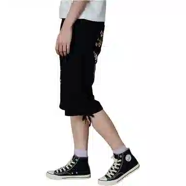 鬼洗 初花印绣花休闲短裤 女款 黑色