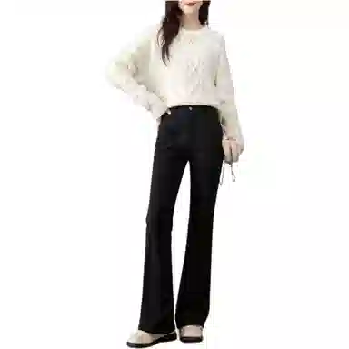 娅丽达 纯色高腰拉链简约舒适牛仔裤 女款