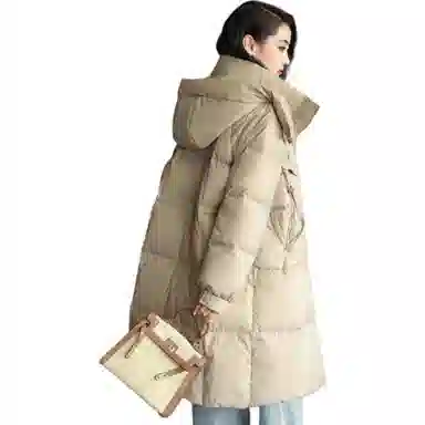鸭鸭 纯色宽松连帽保暖长款长袖羽绒服 女款