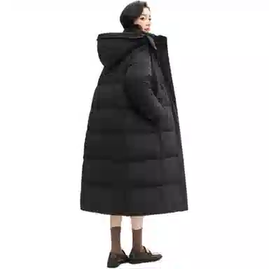 鸭鸭 长款连帽保暖长袖纯色羽绒服 女款