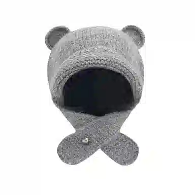 啄木鸟 甜美可爱小熊耳朵秋冬季大头围显脸小加厚保暖针织户骑车护耳帽 涤纶 绒线帽 女款