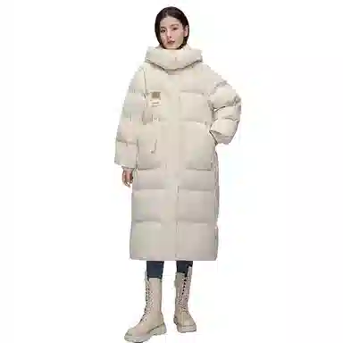 鸭鸭 新国标长款过膝连帽韩版宽松时尚休闲通勤简约加厚保暖羽绒服 女款