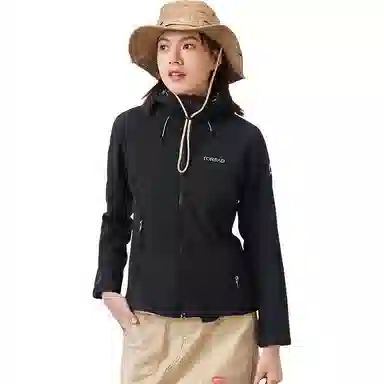 探路者 防风保暖连帽软壳加绒夹克外套 女款 黑色