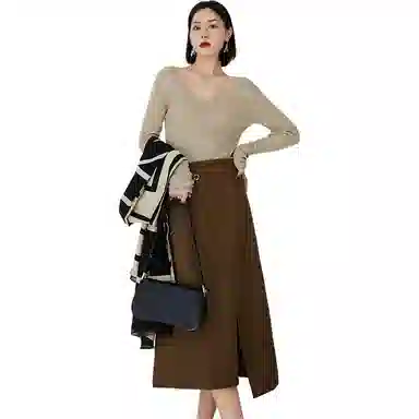 Meiyang Asymmetrical A-Line Skirt Walnut