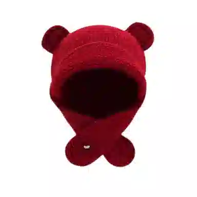 啄木鸟 甜美可爱小熊耳朵秋冬季大头围显脸小加厚保暖针织户骑车护耳帽 涤纶 绒线帽 女款