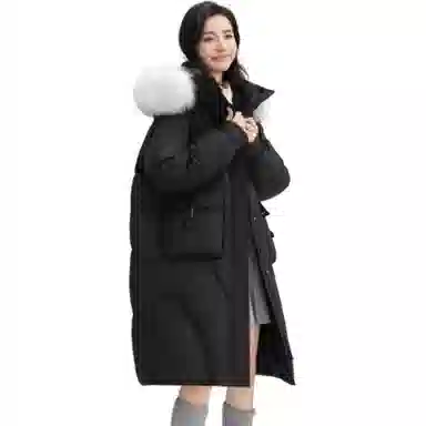 鸭鸭 中长款过膝毛领加厚保暖羽绒服 女款