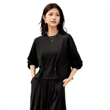 恒源祥 纯色圆领宽松落肩简约休闲长袖针织衫 女款