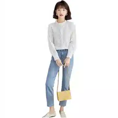 恒源祥 纯色立领纽扣休闲长袖衬衫 女款 白色