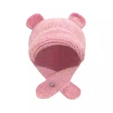 啄木鸟 甜美可爱小熊耳朵秋冬季大头围显脸小加厚保暖针织户骑车护耳帽 涤纶 绒线帽 女款