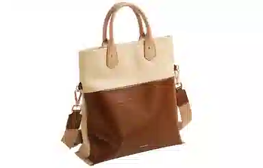 妙迪 高级感拼接撞色大容量时尚百搭简约通勤 柔软牛皮 一包三用 托特包手提单肩斜挎包 常规 女款 拿铁千层雪