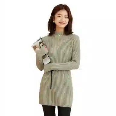 恒源祥 纯色中长款坑条毛衣 女款