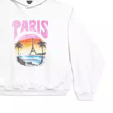 Balenciaga FW23 Paris Tropical Round Hoodie Oversized In WhitePink