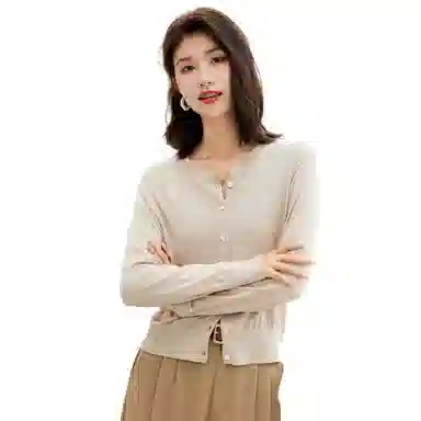 恒源祥 纯色圆领开衫长袖针织衫 女款